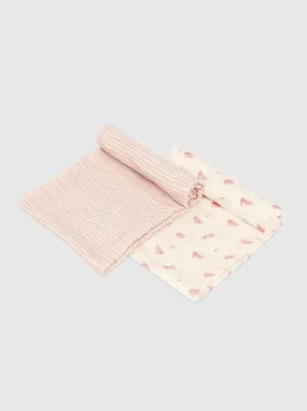 Omslagsset i bambu med liten kanin och rosa vågor