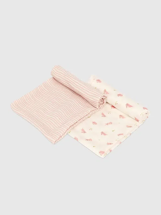 Omslagsset i bambu med liten kanin och rosa vågor