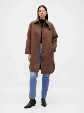 Oversized bilrock i ullblandning med hundtandsmönster