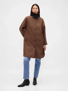 Oversized bilrock i ullblandning med hundtandsmönster