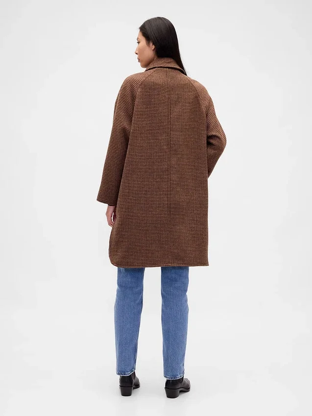 Oversized bilrock i ullblandning med hundtandsmönster