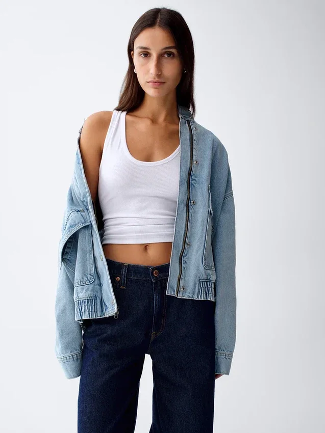 Oversized bomberjacka i denim