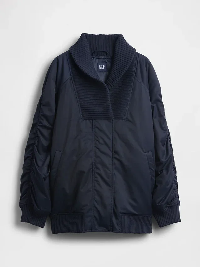 Oversized bomberjacka med stickad kant