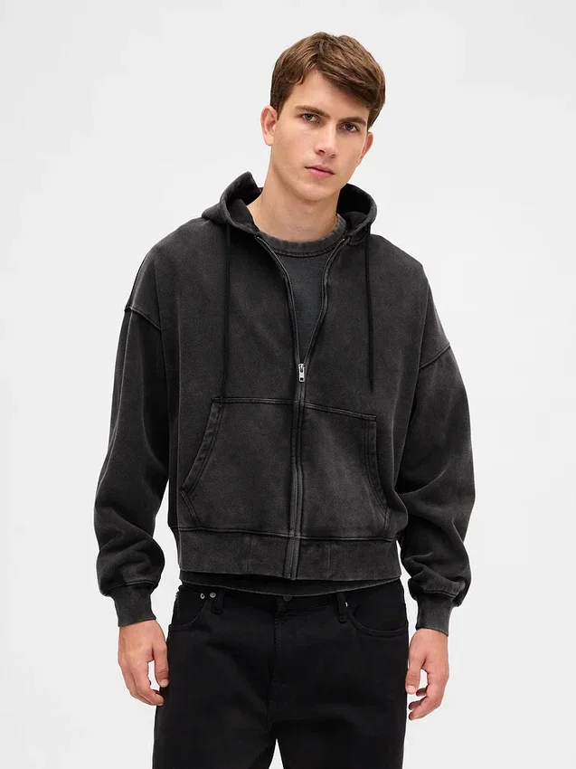Oversized croppad hoodie med dragkedja för vuxna