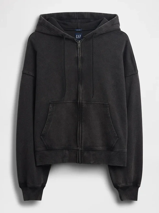 Oversized croppad hoodie med dragkedja för vuxna