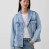 Oversized denimjacka med sjalkrage
