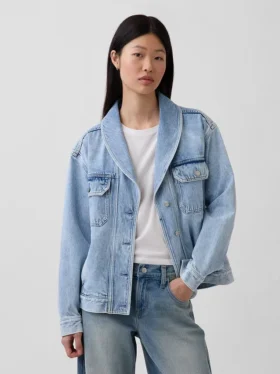 Oversized denimjacka med sjalkrage