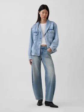 Oversized denimjacka med sjalkrage