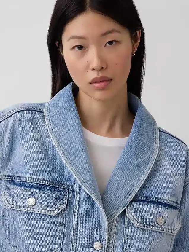 Oversized denimjacka med sjalkrage