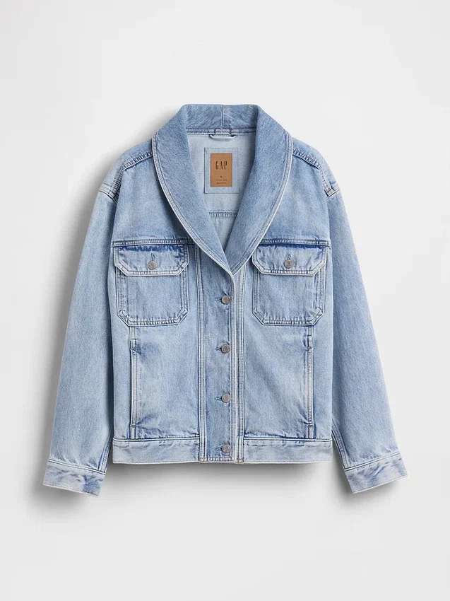 Oversized denimjacka med sjalkrage