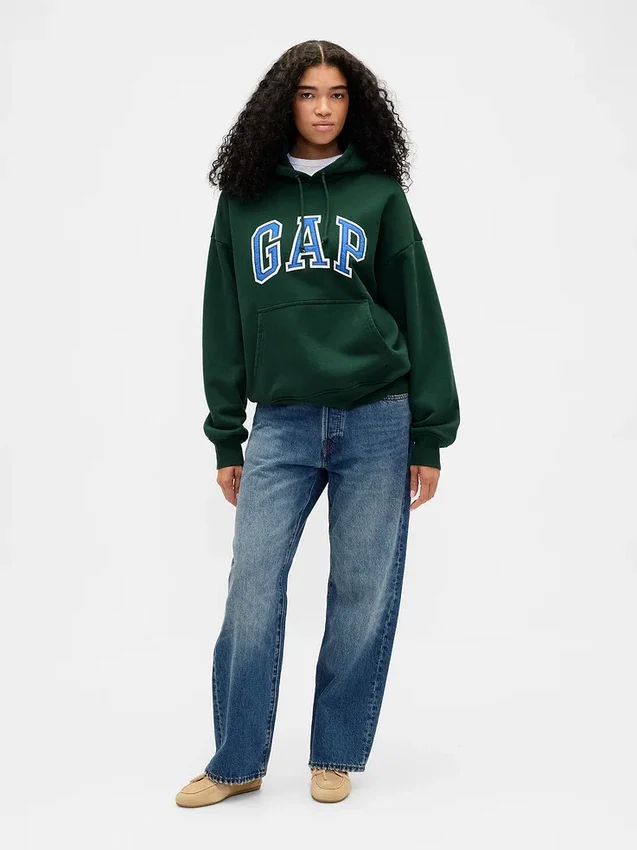 Oversized-hoodie i extra tjock fransk frotté med logo för vuxna