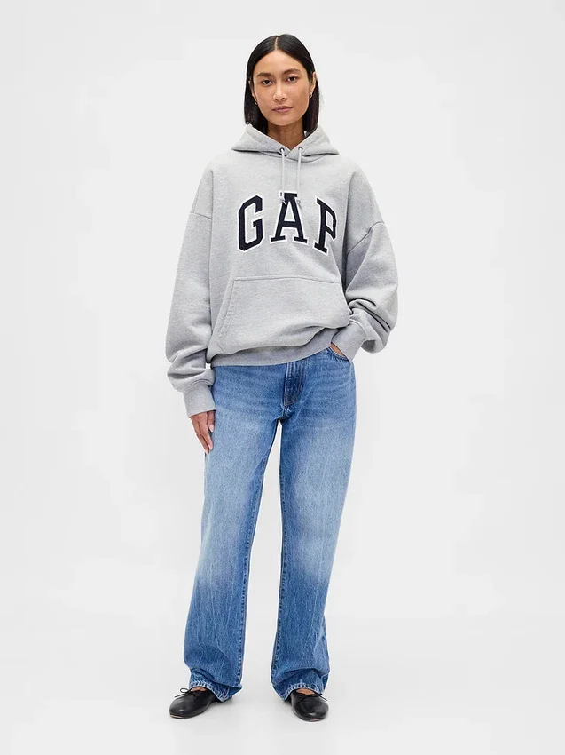 Oversized-hoodie i extra tjock fransk frotté med logo för vuxna
