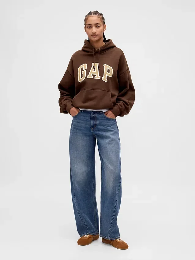 Oversized-hoodie i extra tjock fransk frotté med logo för vuxna