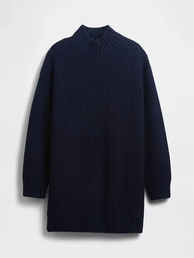 Oversized miniklänning i tröjstil med hög hals