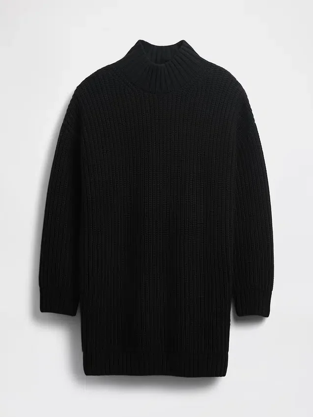 Oversized miniklänning i tröjstil med hög hals