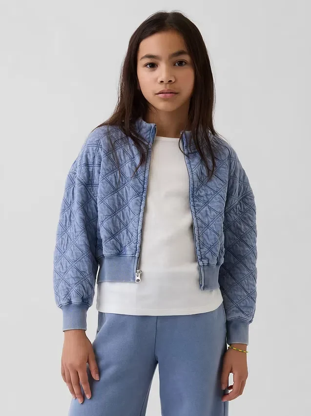 Oversized quiltad jacka med dragkedja för barn