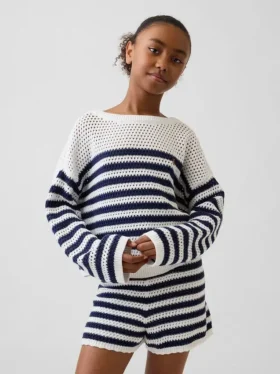 Oversized randig virkad tröja för barn