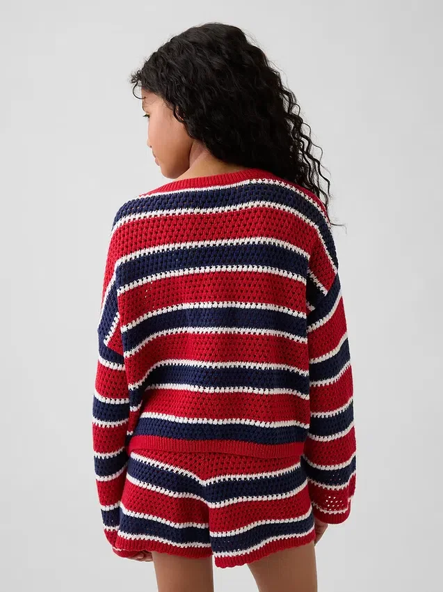 Oversized randig virkad tröja för barn