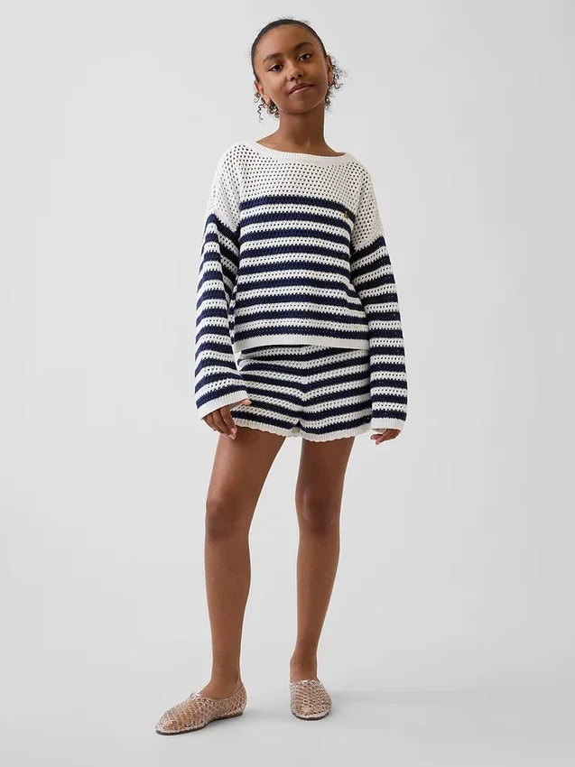 Oversized randig virkad tröja för barn