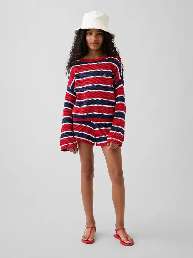 Oversized randig virkad tröja för barn