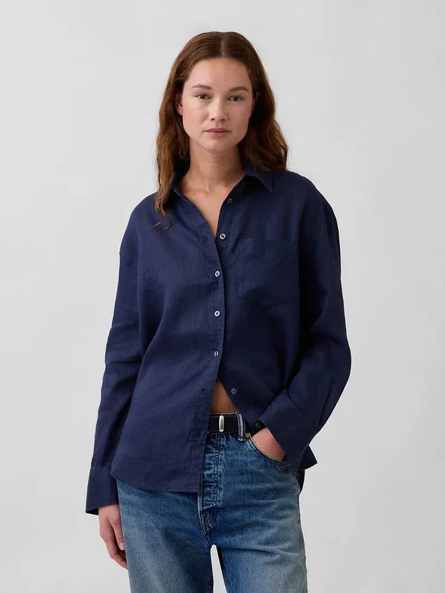 Oversized-skjorta i 100 % linne