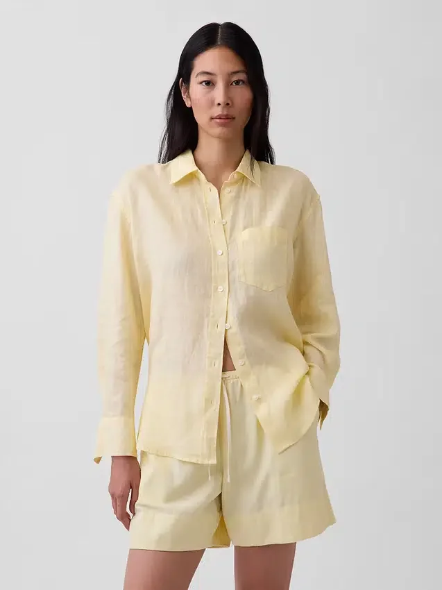 Oversized-skjorta i 100 % linne