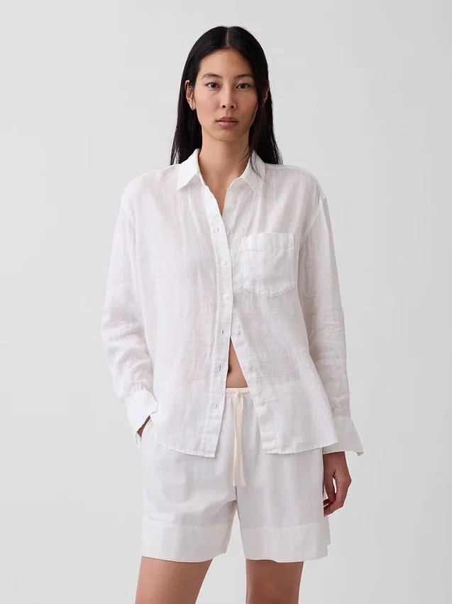Oversized-skjorta i 100 % linne