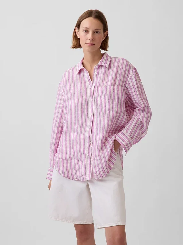 Oversized-skjorta i 100 % linne