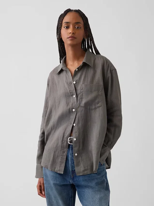 Oversized-skjorta i 100 % linne