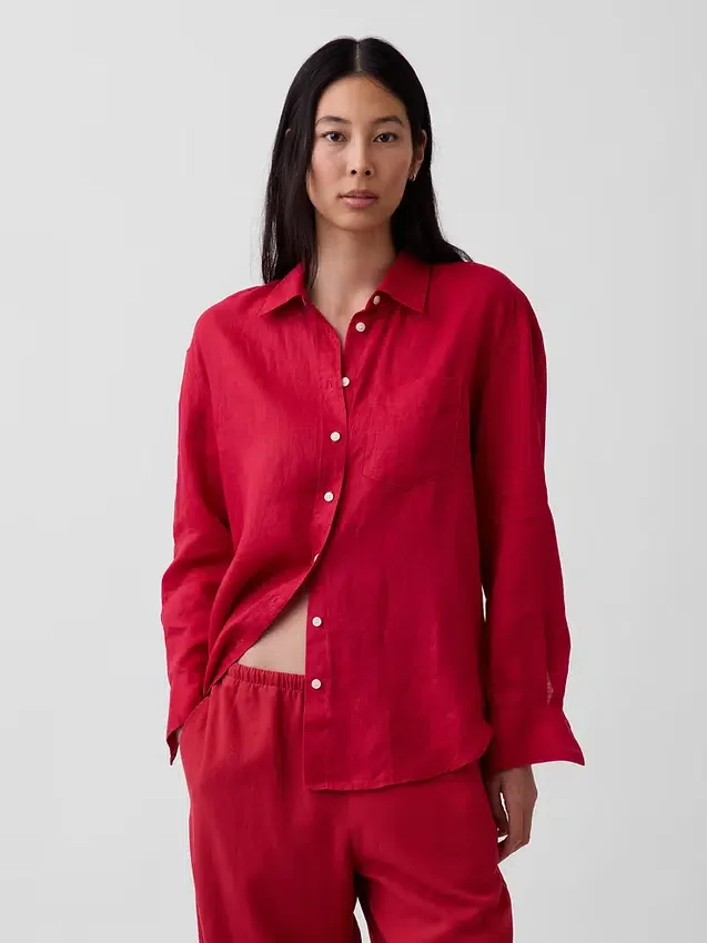 Oversized-skjorta i 100 % linne