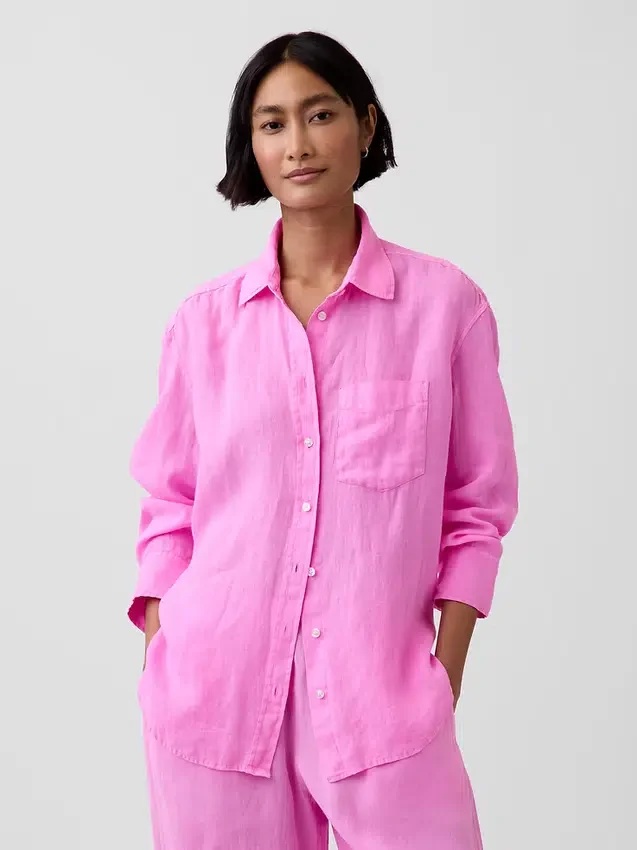 Oversized-skjorta i 100 % linne