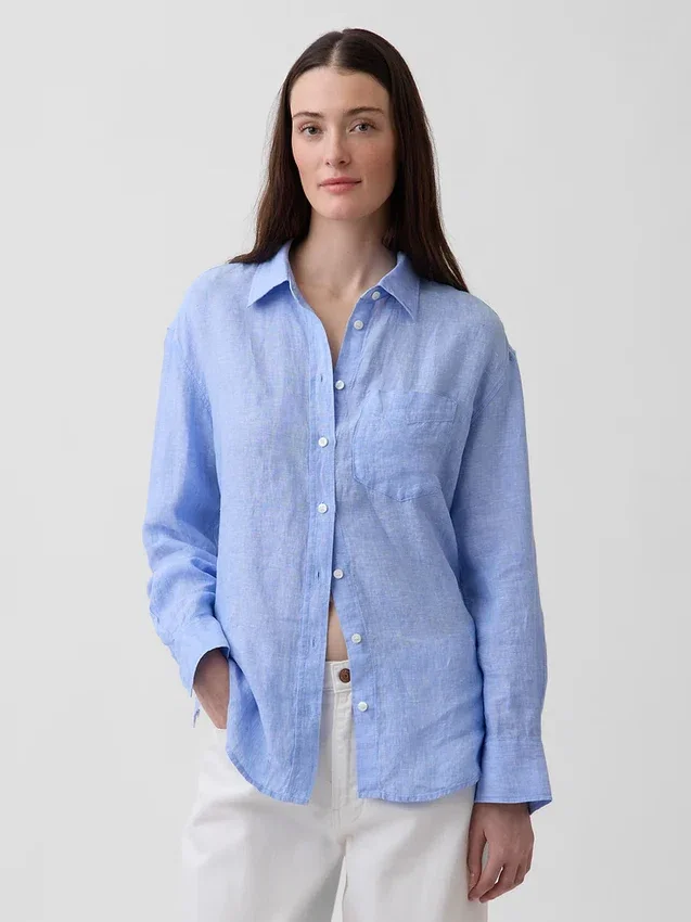 Oversized-skjorta i 100 % linne
