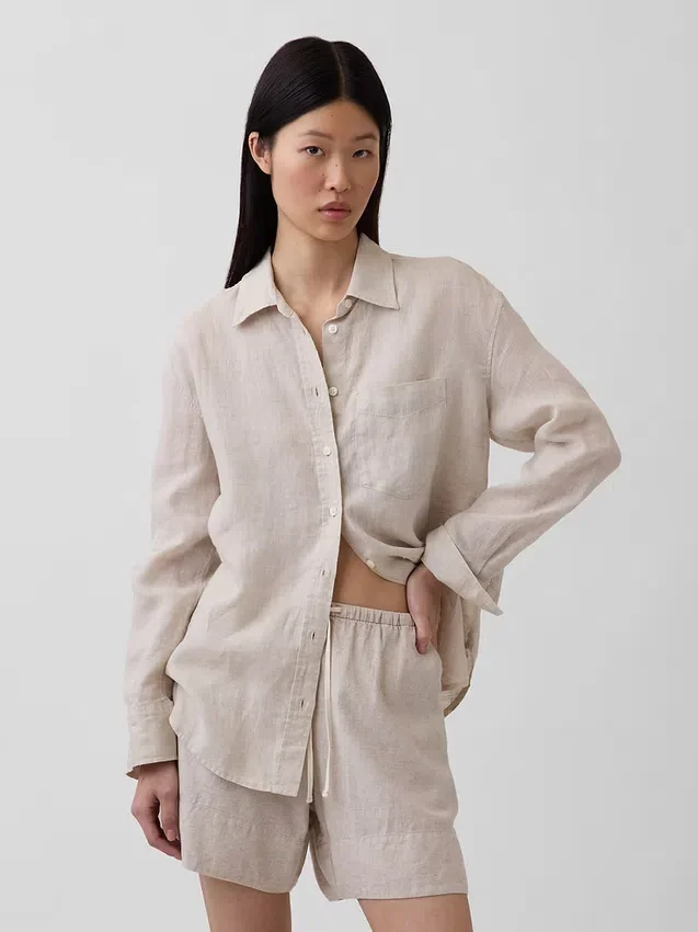 Oversized-skjorta i 100 % linne