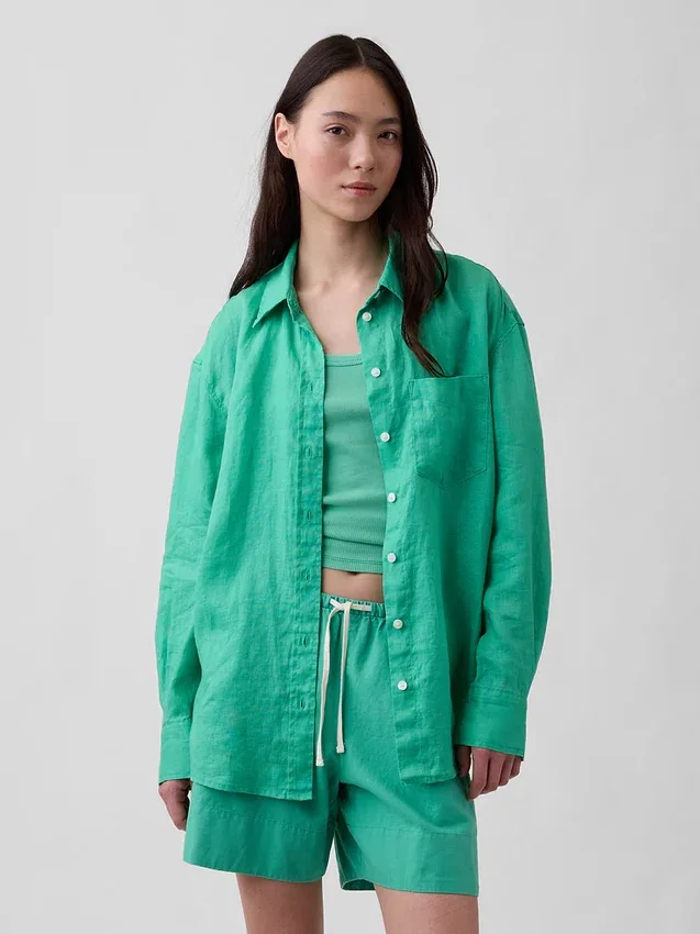 Oversized-skjorta i 100 % linne