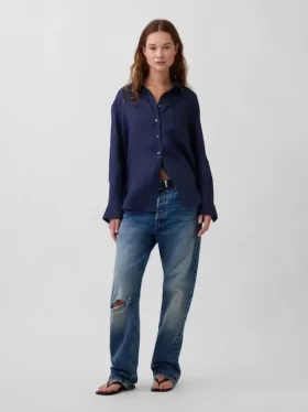 Oversized-skjorta i 100 % linne