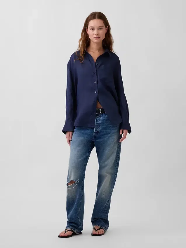 Oversized-skjorta i 100 % linne