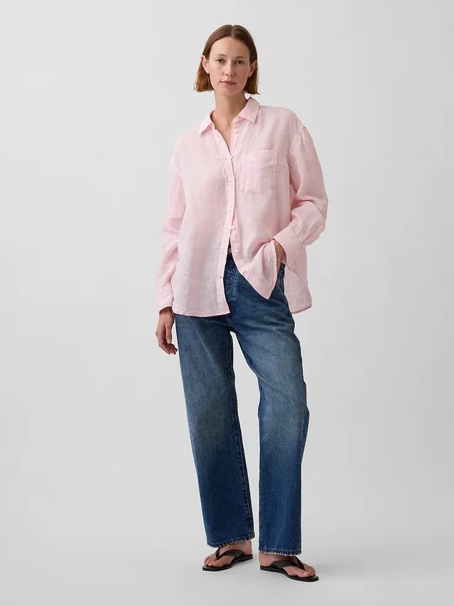 Oversized-skjorta i 100 % linne
