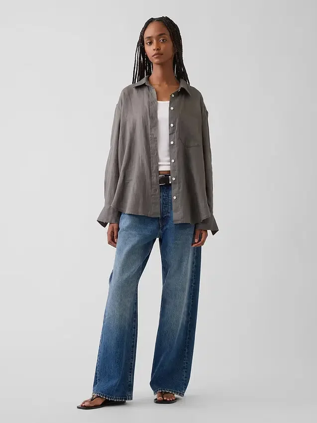 Oversized-skjorta i 100 % linne