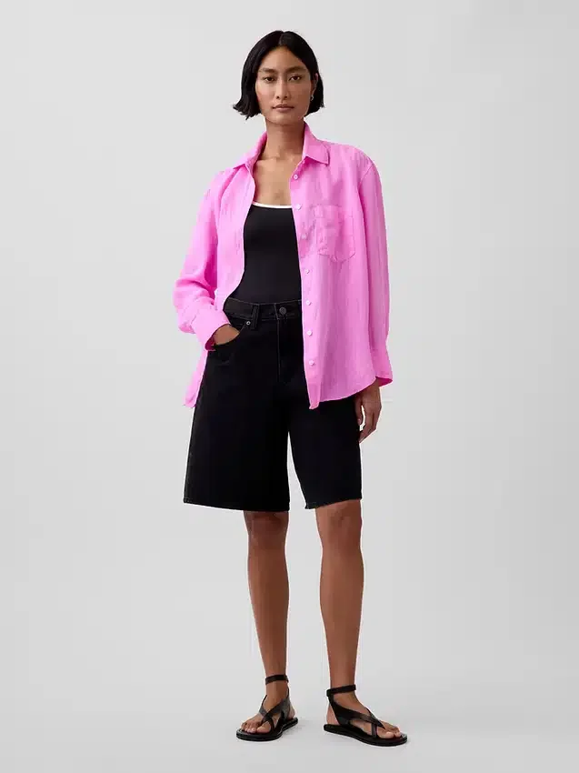 Oversized-skjorta i 100 % linne