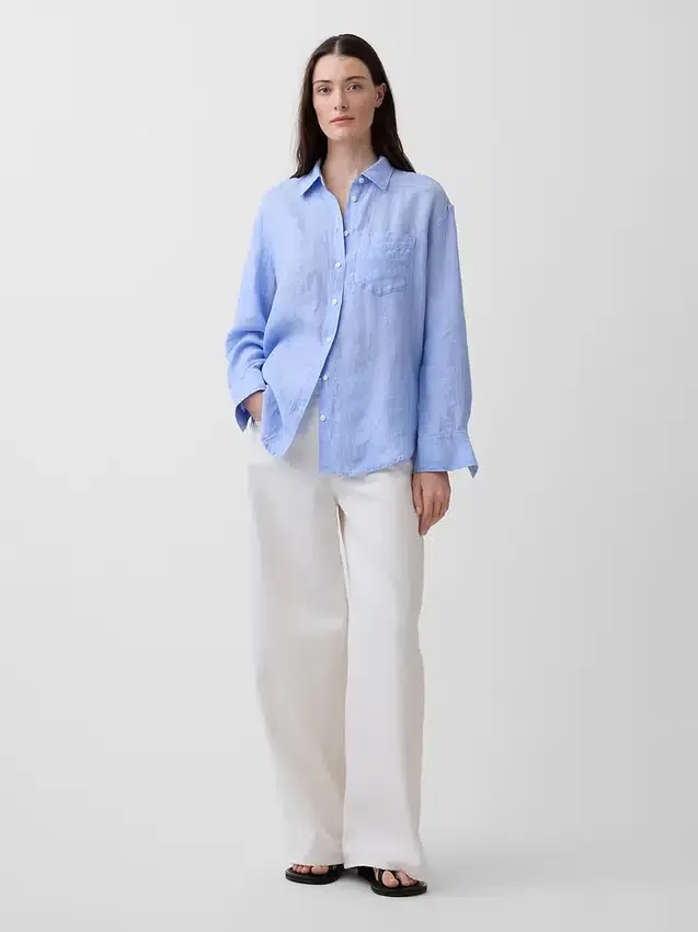 Oversized-skjorta i 100 % linne
