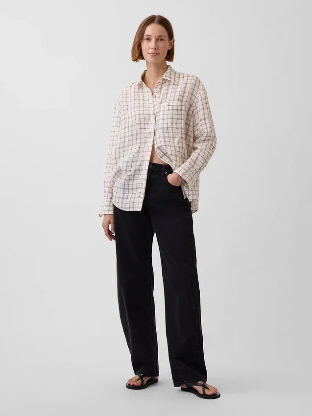 Oversized-skjorta i 100 % linne