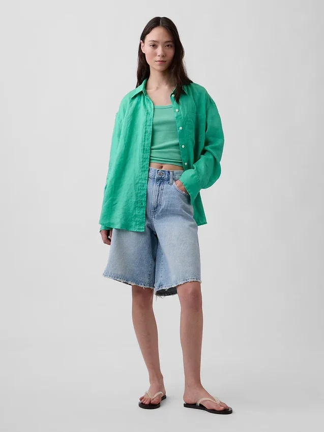 Oversized-skjorta i 100 % linne