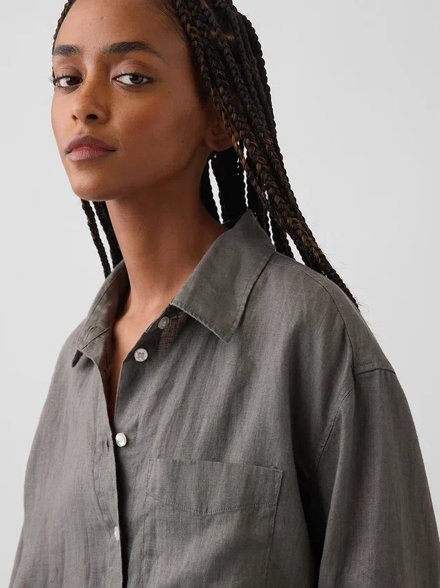 Oversized-skjorta i 100 % linne