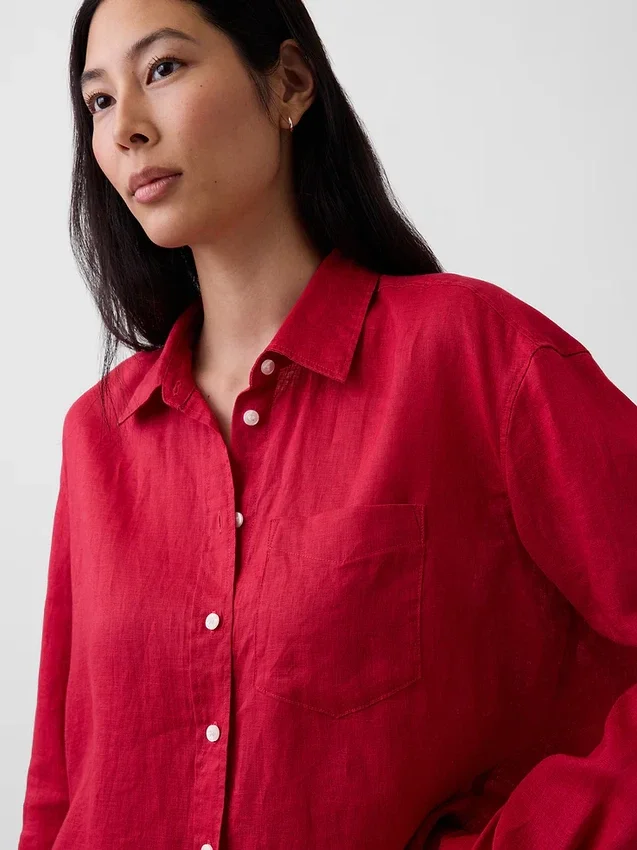 Oversized-skjorta i 100 % linne