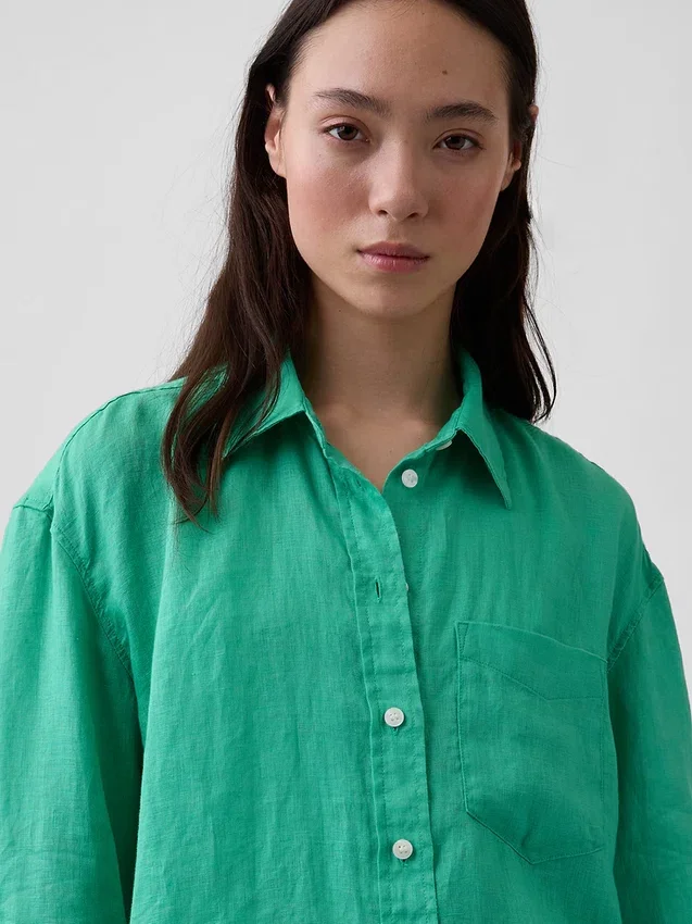 Oversized-skjorta i 100 % linne
