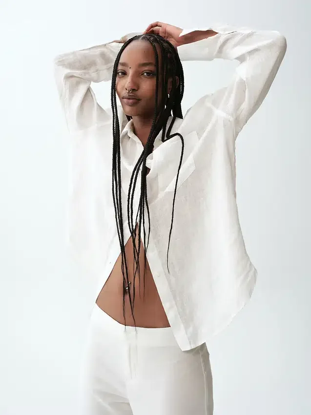 Oversized-skjorta i 100 % linne