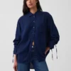 Oversized skjorta i denim med rynkade ärmar