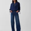 Oversized skjorta i denim med rynkade ärmar