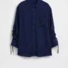 Oversized skjorta i denim med rynkade ärmar