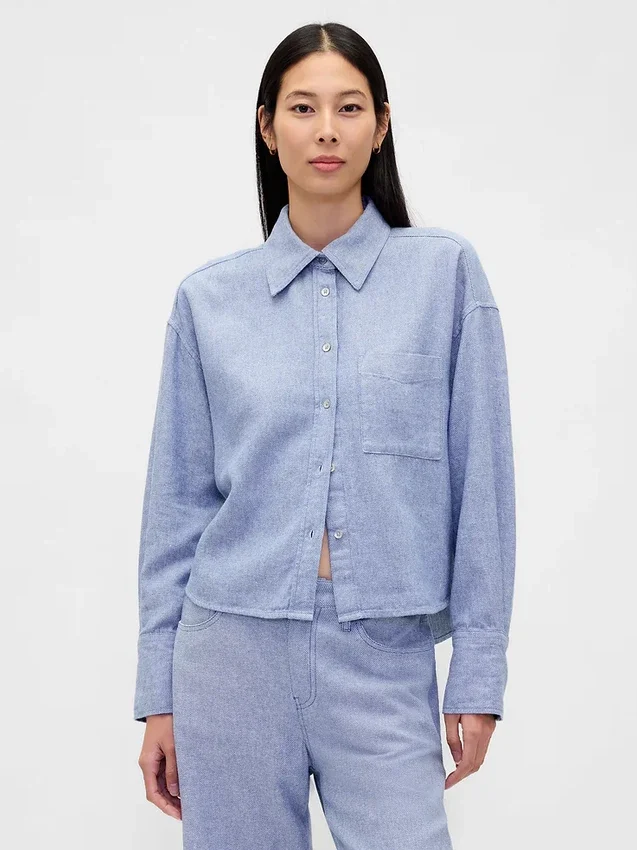 Oversized-skjorta i linne-bomullsblandning